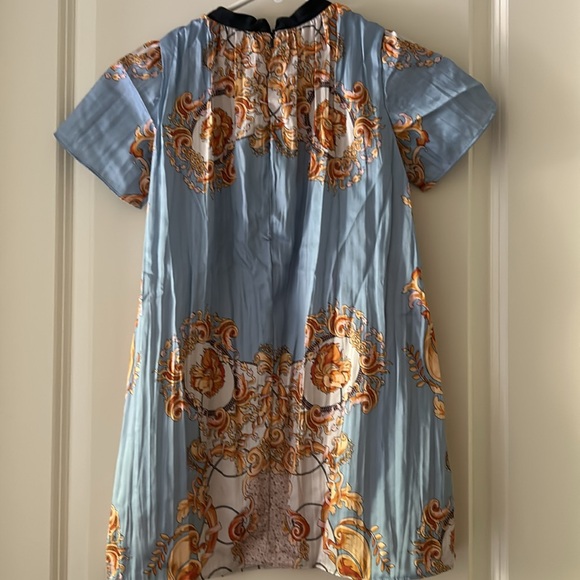 ZARA girl flowy PLEATED FLORAL leaf A-line DRESS band collar short sleeve size 8 - Picture 3 of 8